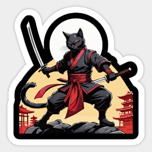 Midnight Guardian: Stealthy Black Cat Ninja Sticker